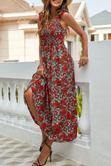 Fashion Elegant Print Split Joint Spaghetti Strap A Line Dresses