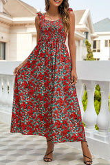 Fashion Elegant Print Split Joint Spaghetti Strap A Line Dresses