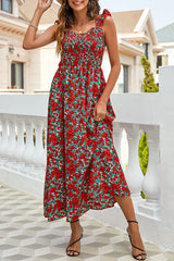 Fashion Elegant Print Split Joint Spaghetti Strap A Line Dresses