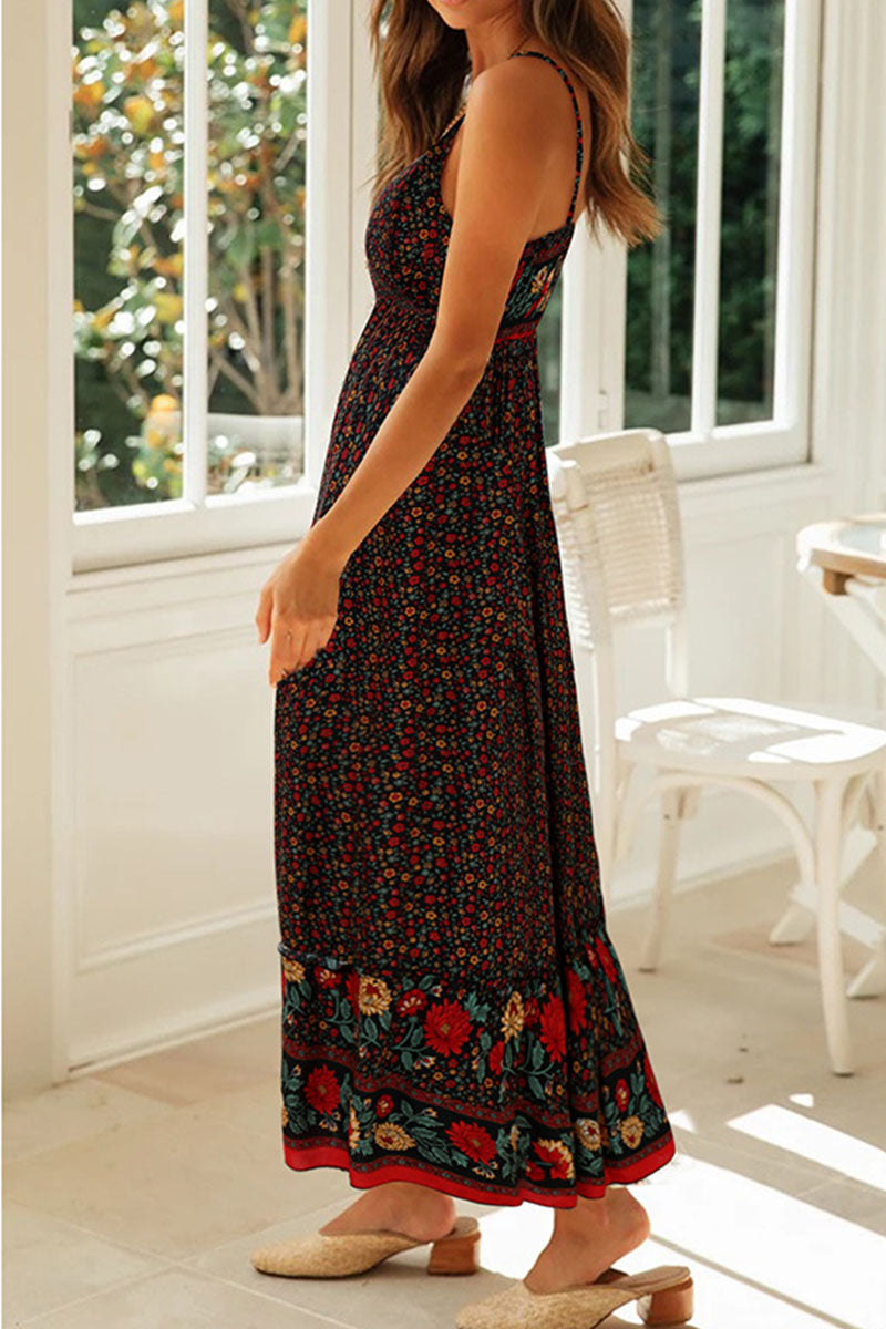 Fashion Sexy Print Split Joint V Neck A Line Dresses