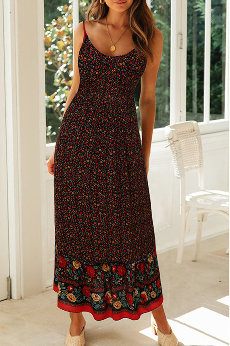 Fashion Sexy Print Split Joint V Neck A Line Dresses