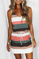 Casual Striped V Neck A Line Mini Dresses(11 Colors)