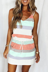 Casual Striped V Neck A Line Mini Dresses(11 Colors)