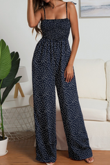 Casual Dot Strap Design Strapless Straight Jumpsuits