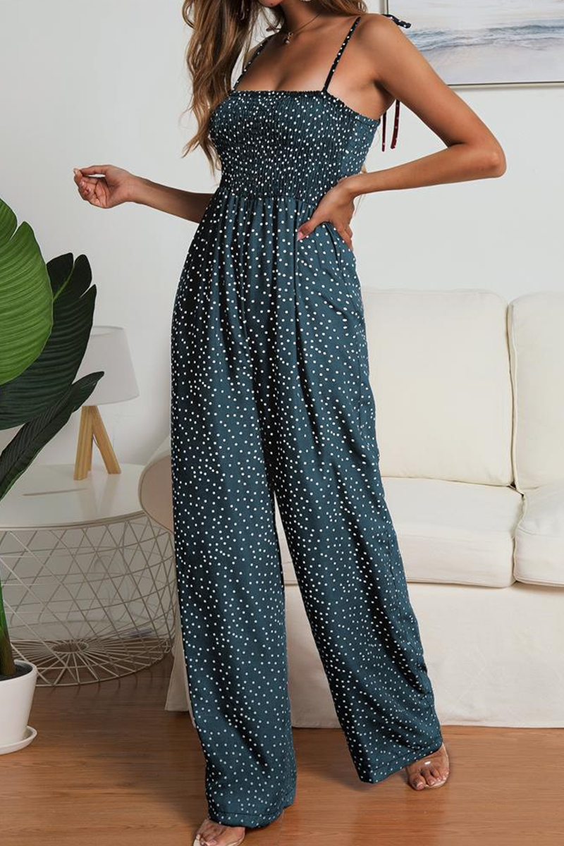 Casual Dot Strap Design Strapless Straight Jumpsuits