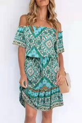 Bohemian Print Off the Shoulder A Line Dresses