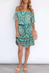 Bohemian Print Off the Shoulder A Line Dresses