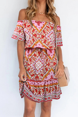 Bohemian Print Off the Shoulder A Line Dresses