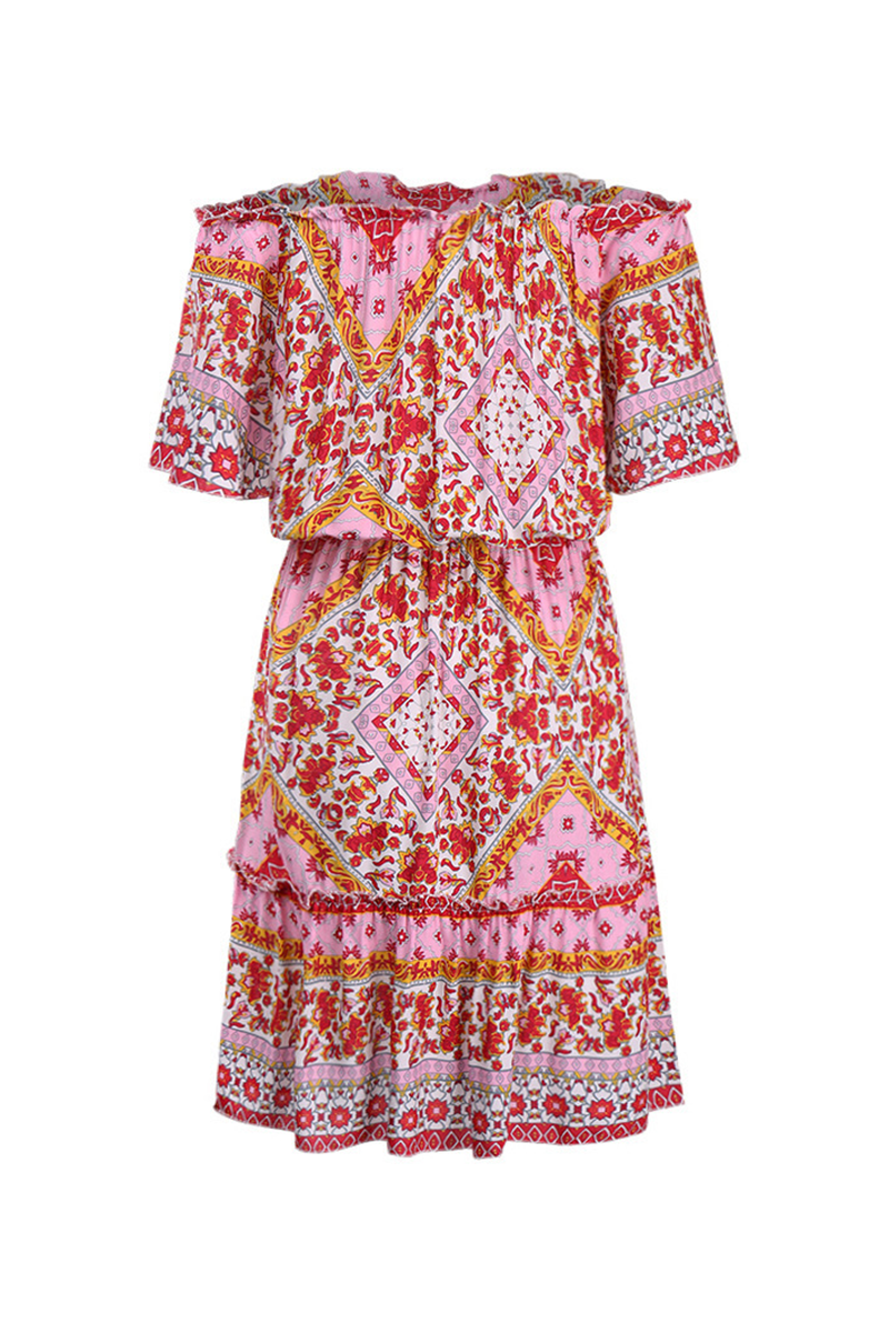 Bohemian Print Patchwork Off the Shoulder A Line Dresses