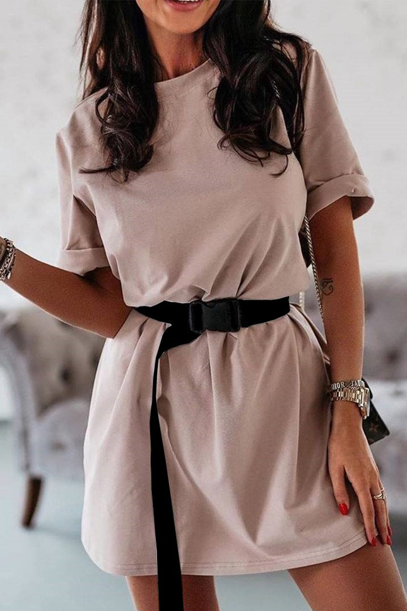 Casual Solid Basic With Belt O Neck T-shirt Dress Dresses