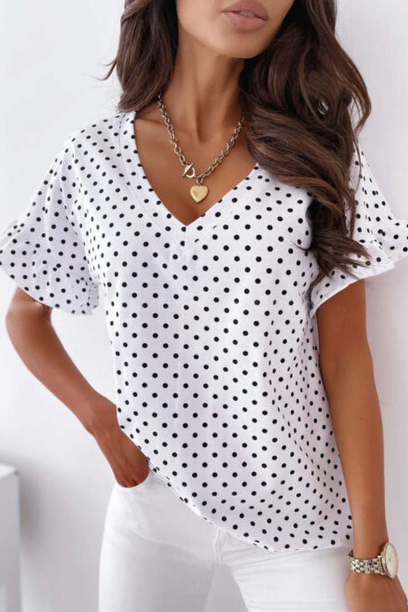 Casual Elegant Dot Split Joint Stringy Selvedge V Neck Tops