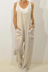 Casual Solid Pocket Spaghetti Strap Loose Jumpsuits