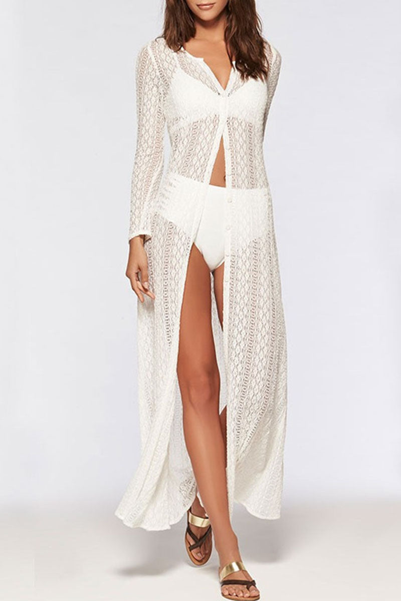 Fashion Simplicity Solid See-through Swimwears Cover Up