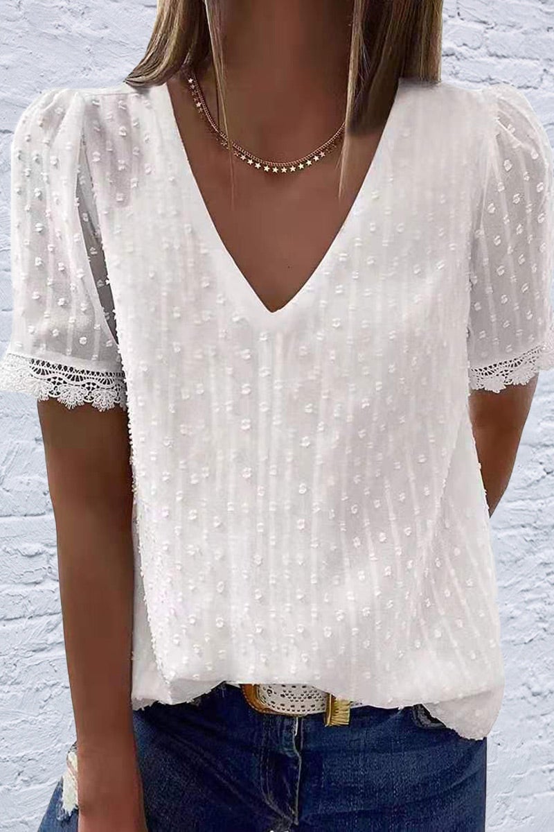 Casual Solid Split Joint V Neck Tops(5 Colors)