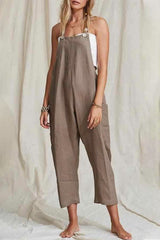Fashion Simplicity Solid Pocket Spaghetti Strap Loose Jumpsuits