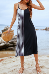 Casual Striped Split Joint U Neck A Line Dresses