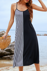 Casual Striped Split Joint U Neck A Line Dresses