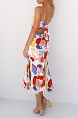 Fashion Elegant Print Backless High Opening Knotted V Neck A Line Dresses