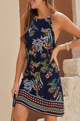 Fashion Print Halter A Line Mini Dresses