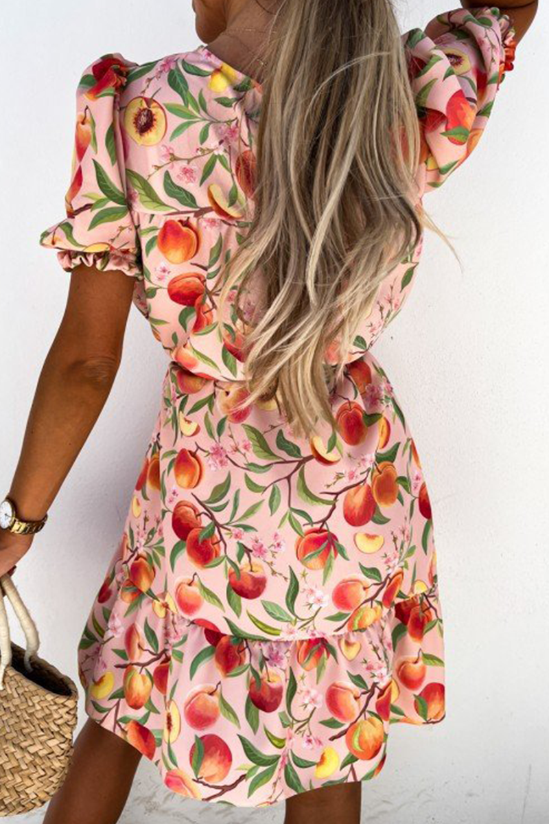 Fashion Elegant Floral With Belt O Neck A Line Dresses