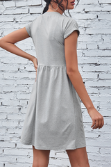 Casual Solid Buckle V Neck A Line Dresses