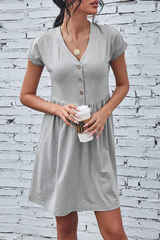 Casual Solid Buckle V Neck A Line Dresses