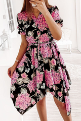 Fashion Elegant Floral Frenulum V Neck Irregular Dress Dresses