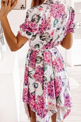 Fashion Elegant Floral Frenulum V Neck Irregular Dress Dresses