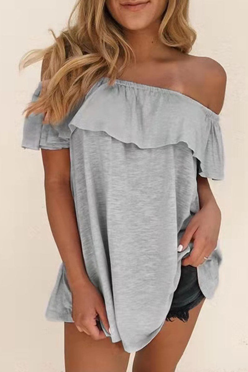 Casual Solid Off the Shoulder T-Shirts(7 Colors)