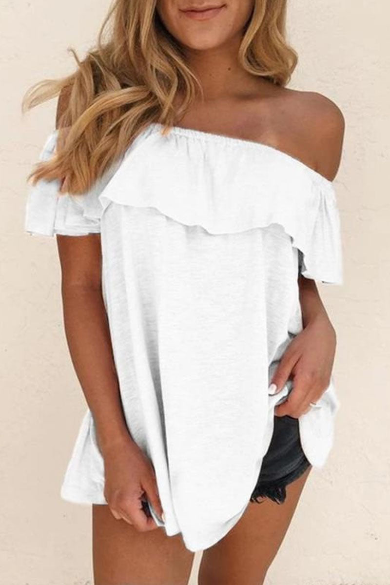 Casual Solid Off the Shoulder T-Shirts(7 Colors)