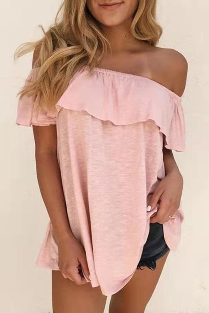 Casual Solid Off the Shoulder T-Shirts(7 Colors)