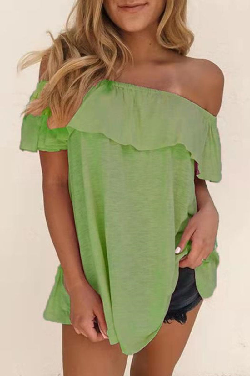 Casual Solid Off the Shoulder T-Shirts(7 Colors)