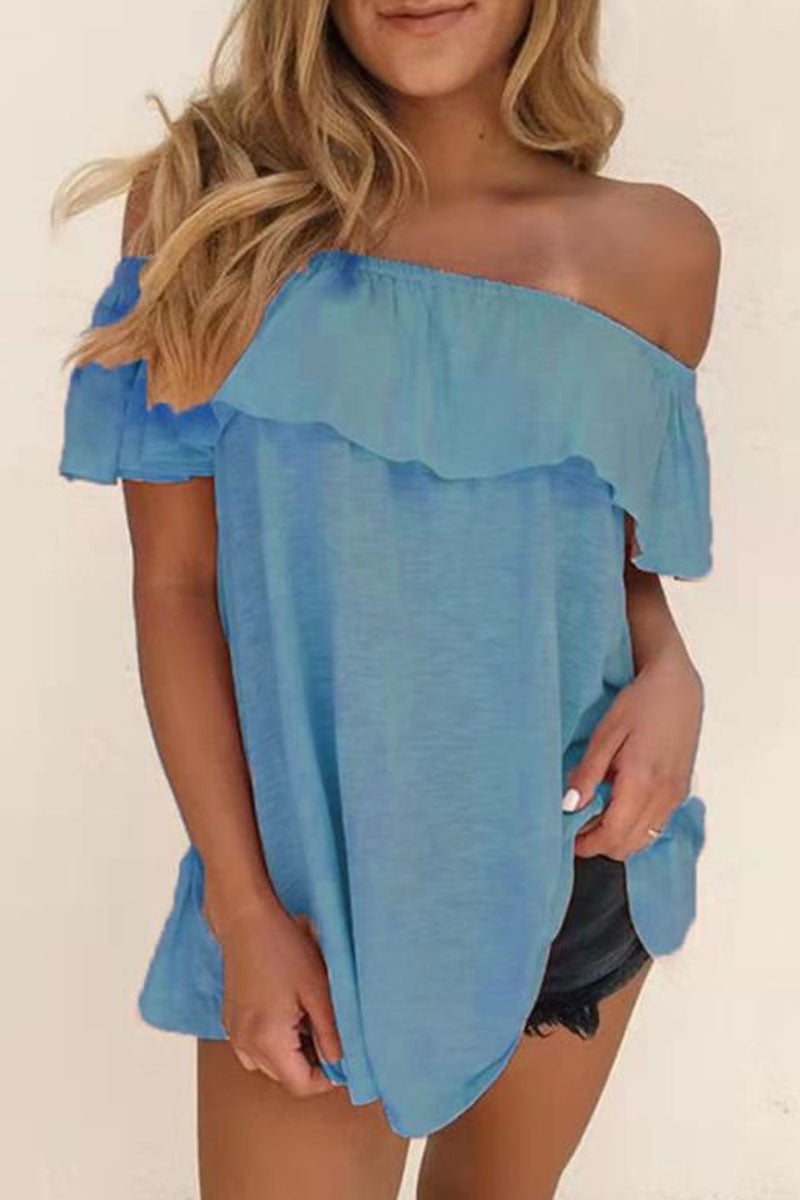 Casual Solid Off the Shoulder T-Shirts(7 Colors)