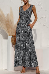 Fashion Leopard V Neck A Line Maxi Dresses(5 Colors)