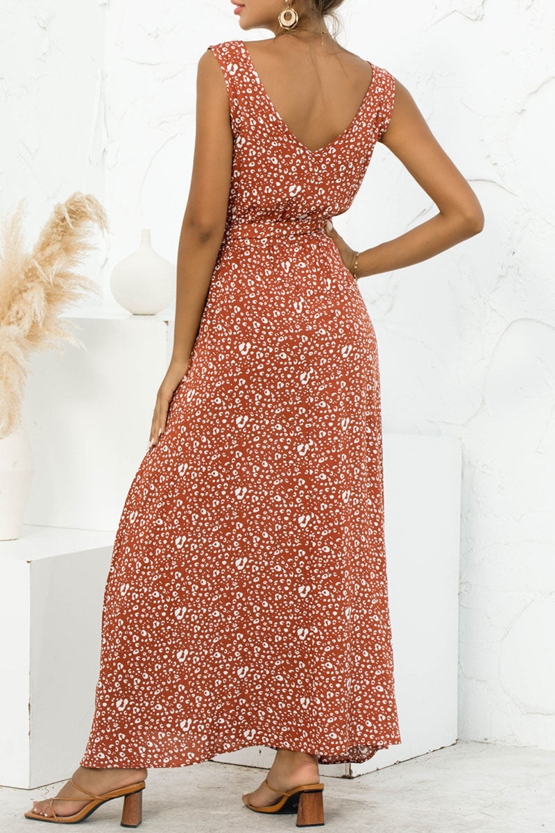 Fashion Leopard V Neck A Line Maxi Dresses(5 Colors)