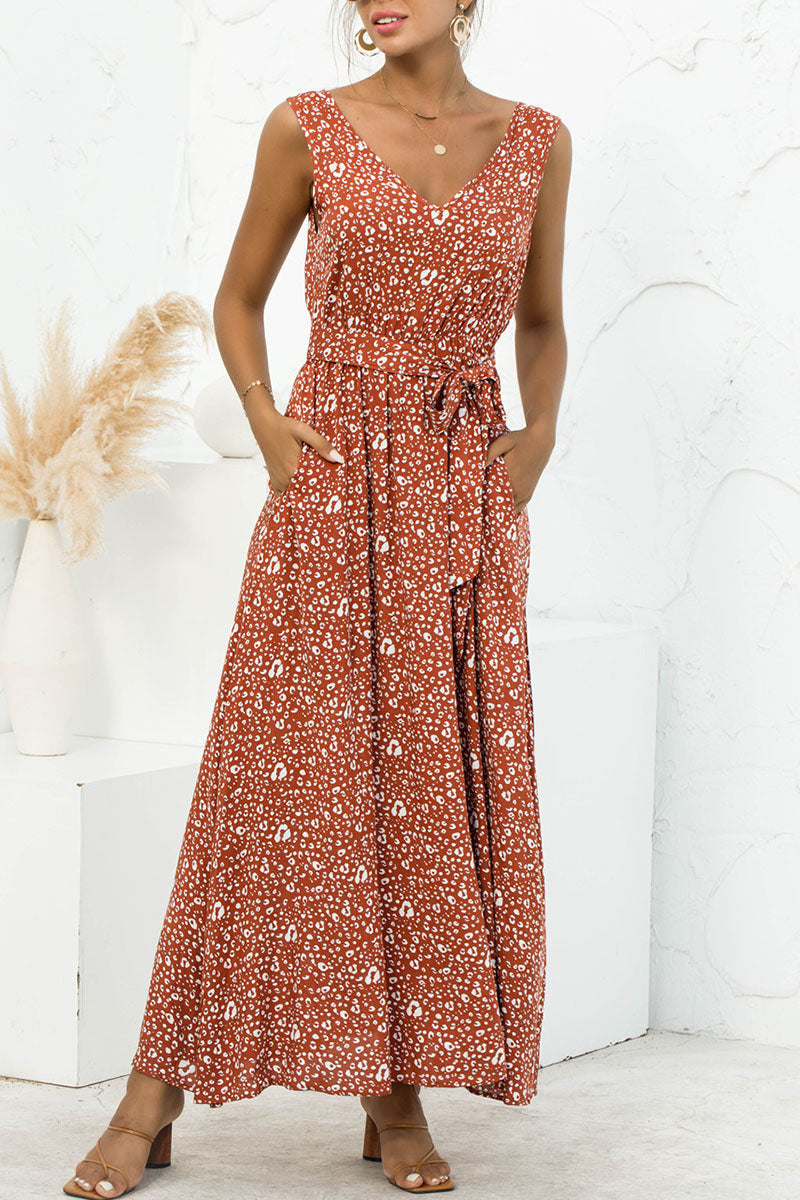 Fashion Leopard V Neck A Line Maxi Dresses(5 Colors)