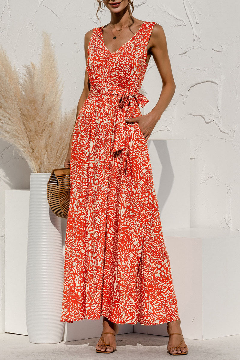 Fashion Leopard V Neck A Line Maxi Dresses(5 Colors)