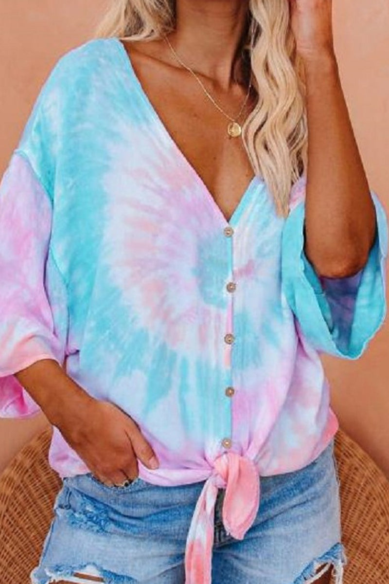 Tie Dye Button Up Loose Blouse