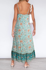 Bohemian Floral Flounce V Neck A Line Dresses