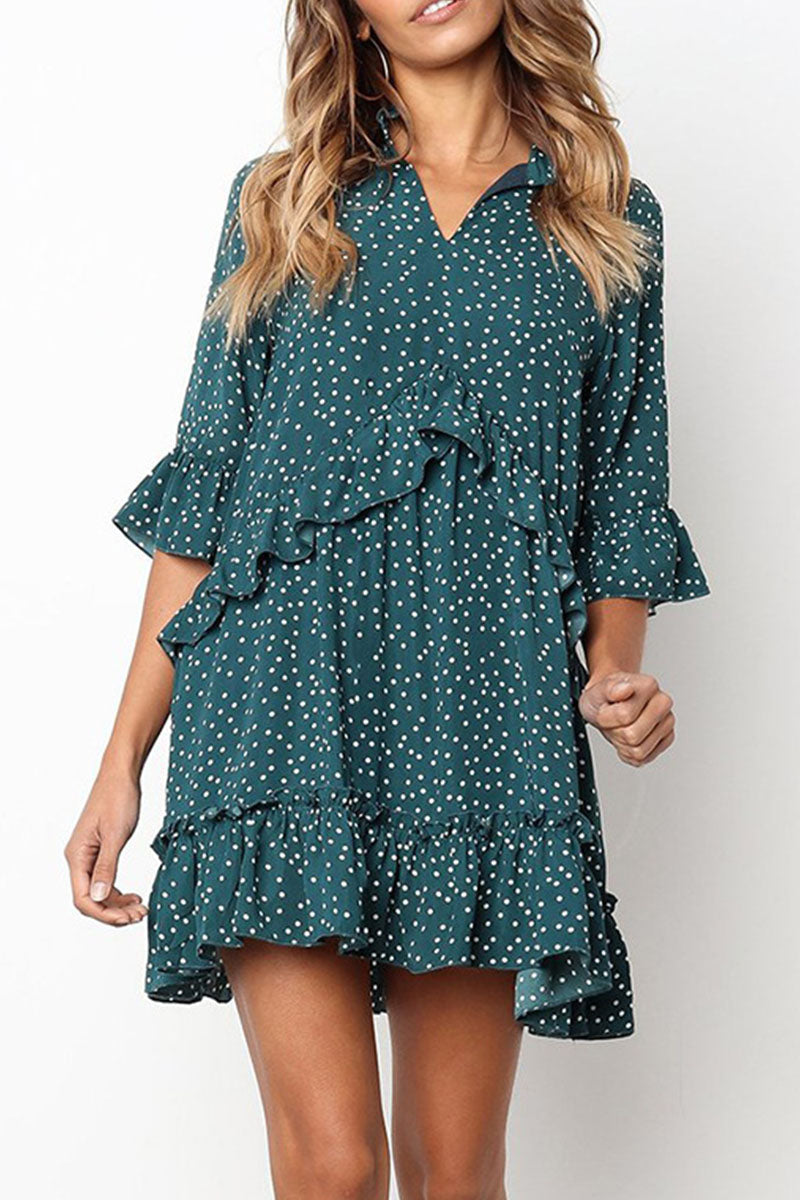 Fashion Polka Dot V Neck Princess Dresses(6 Colors)