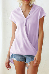 Casual Solid Split Joint V Neck Tops(6 Colors)