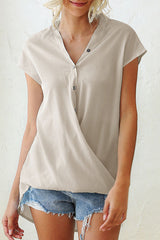 Casual Solid Split Joint V Neck Tops(6 Colors)