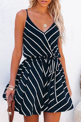 Casual Striped Split Joint V Neck A Line Dresses