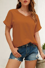 Casual Solid Split Joint V Neck T-Shirts(3 Colors)