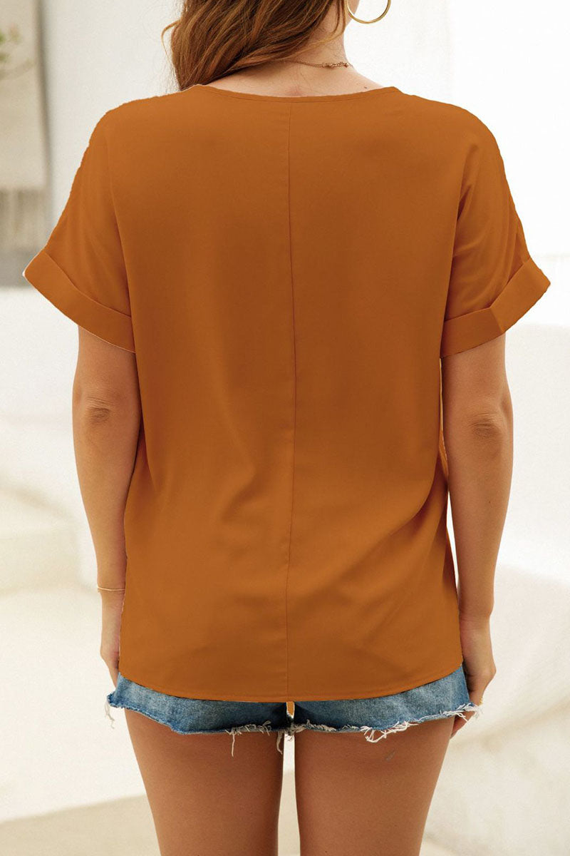 Casual Solid Split Joint V Neck T-Shirts(3 Colors)