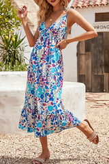 Fashion Elegant Print Split Joint V Neck A Line Dresses