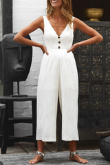 Casual Solid Backless With Bow V Neck Straight Jumpsuits