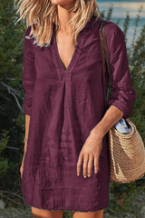 Casual Solid Split Joint V Neck A Line Dresses