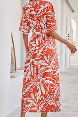 Fashion Elegant Floral Split Joint O Neck A Line Dresses