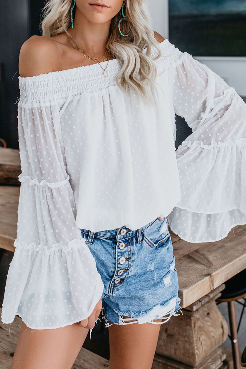 Fashion Elegant Solid Split Joint Stringy Selvedge Off the Shoulder Tops